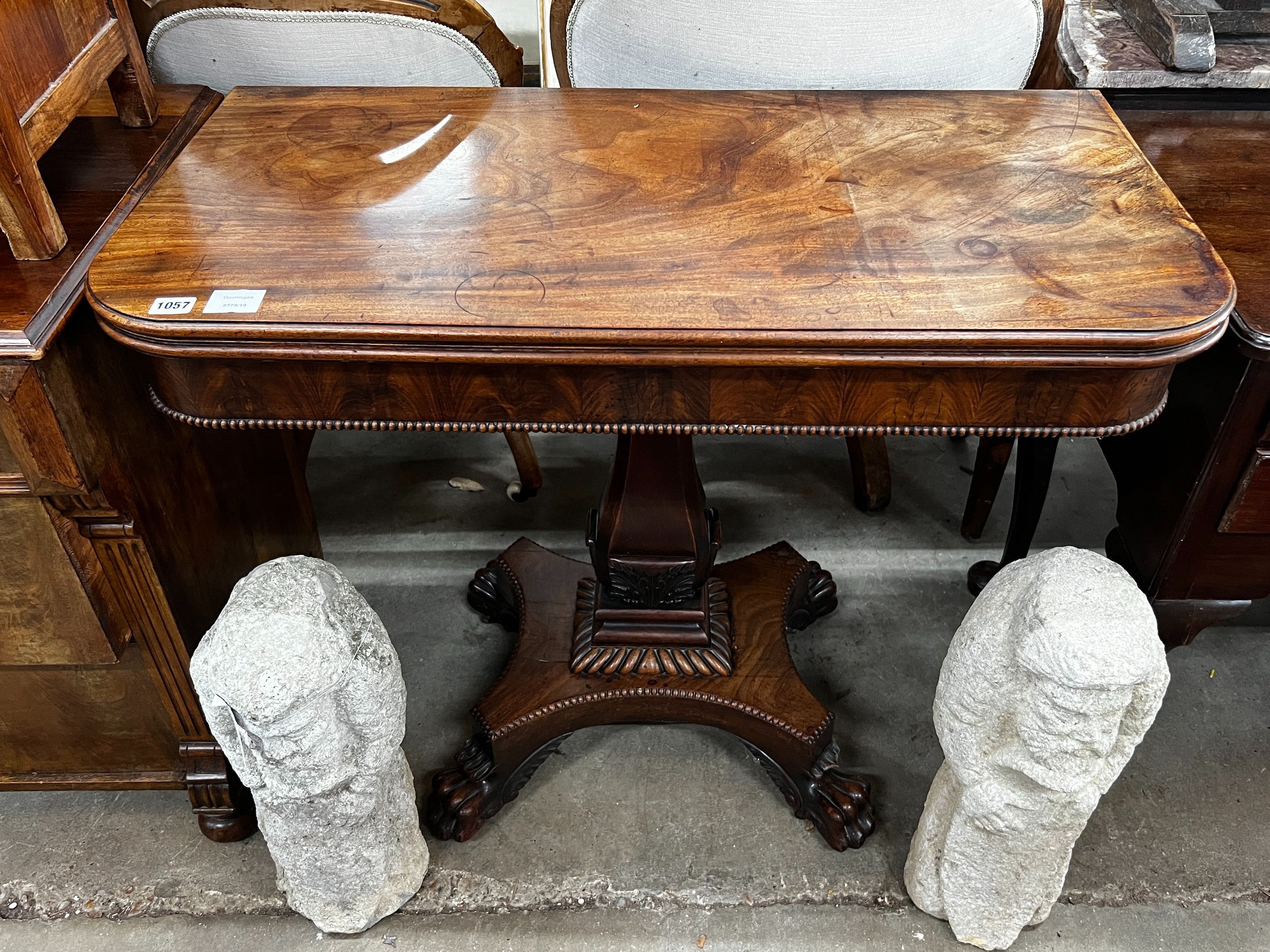 A William IV rectangular mahogany folding tea table, width 92cm, depth 46cm, height 77cm